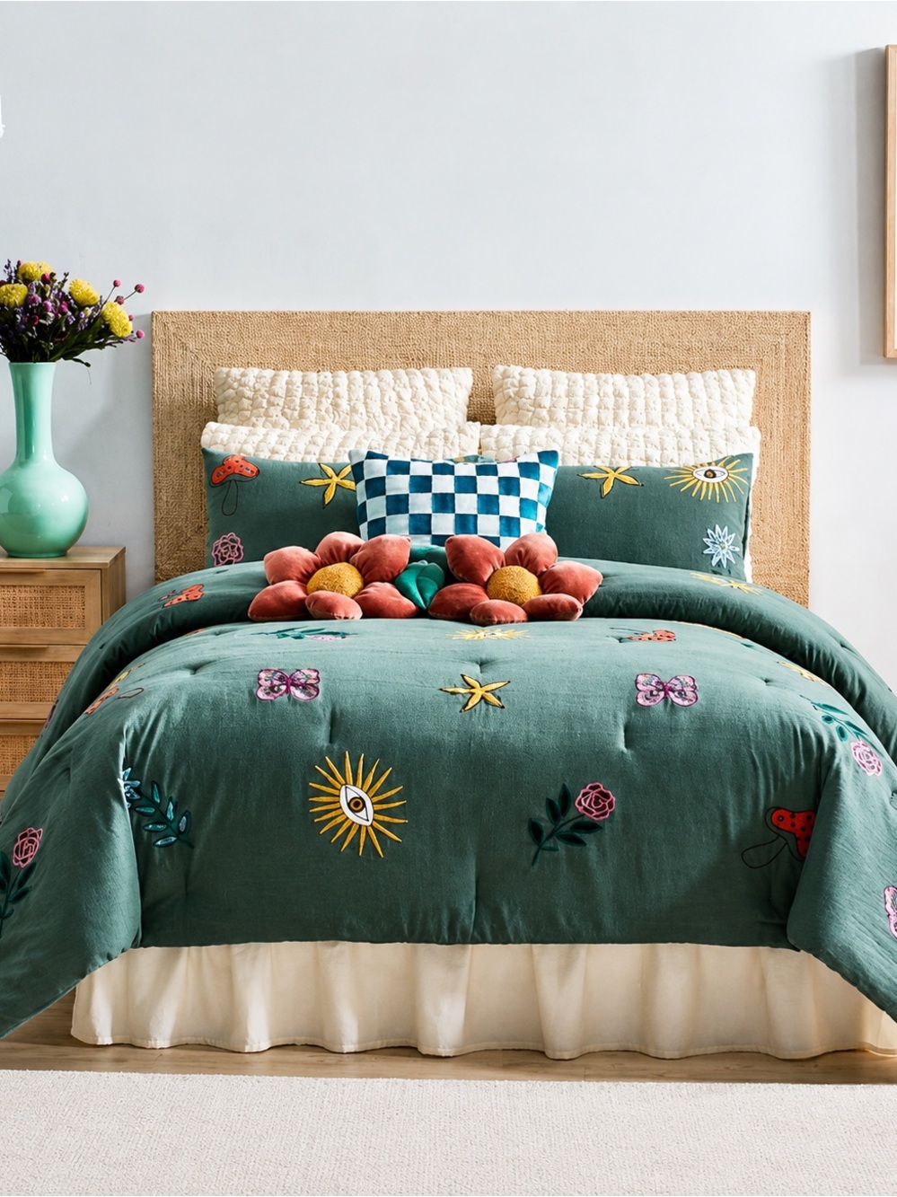 Studio D UMA King Comforter Mini Set Comforter + 2 Shams Cotton Embroidered NWT